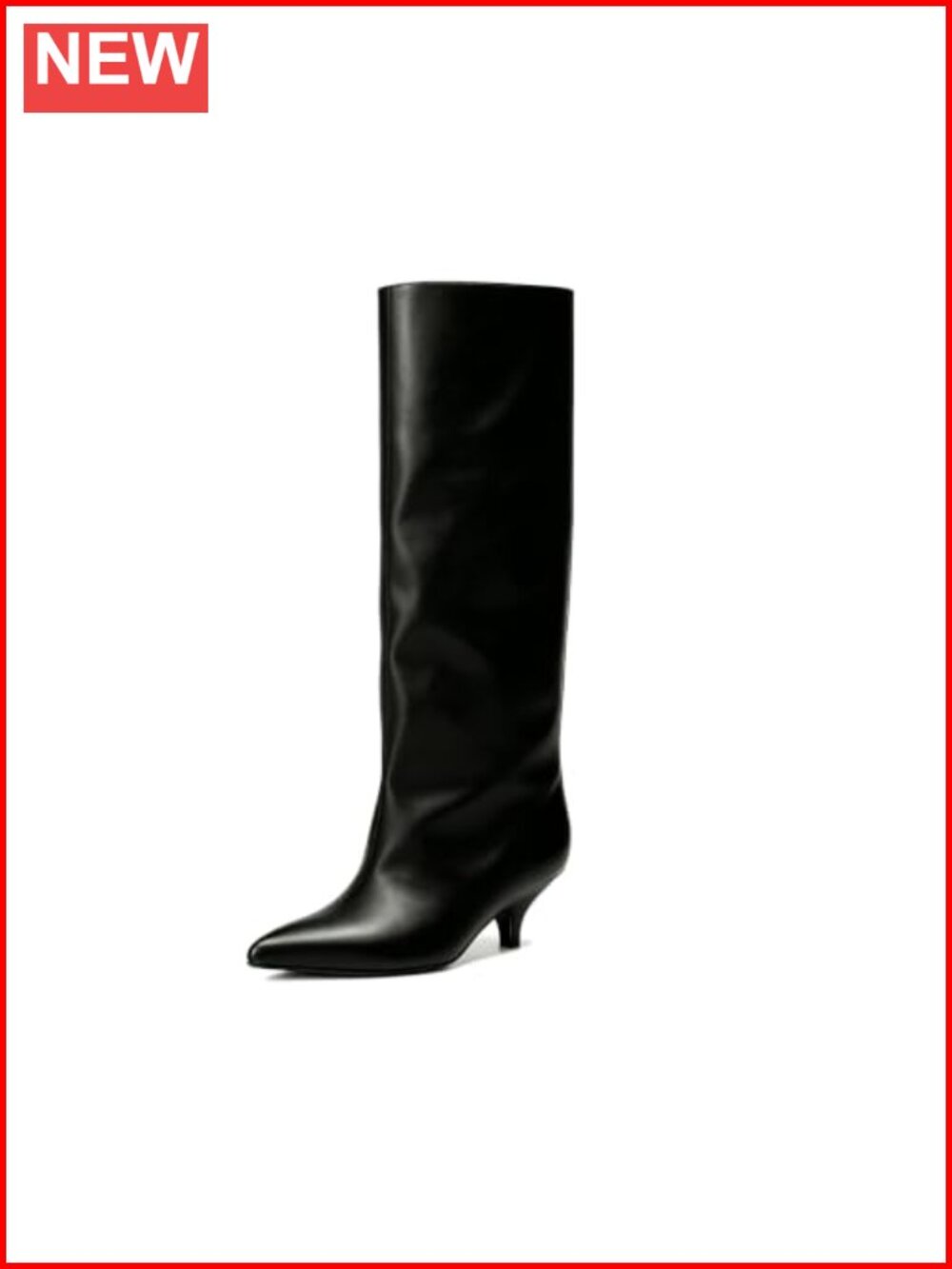 Women's Wide Calf Knee High Boots Faux Leather Kitten Heel Slouchy